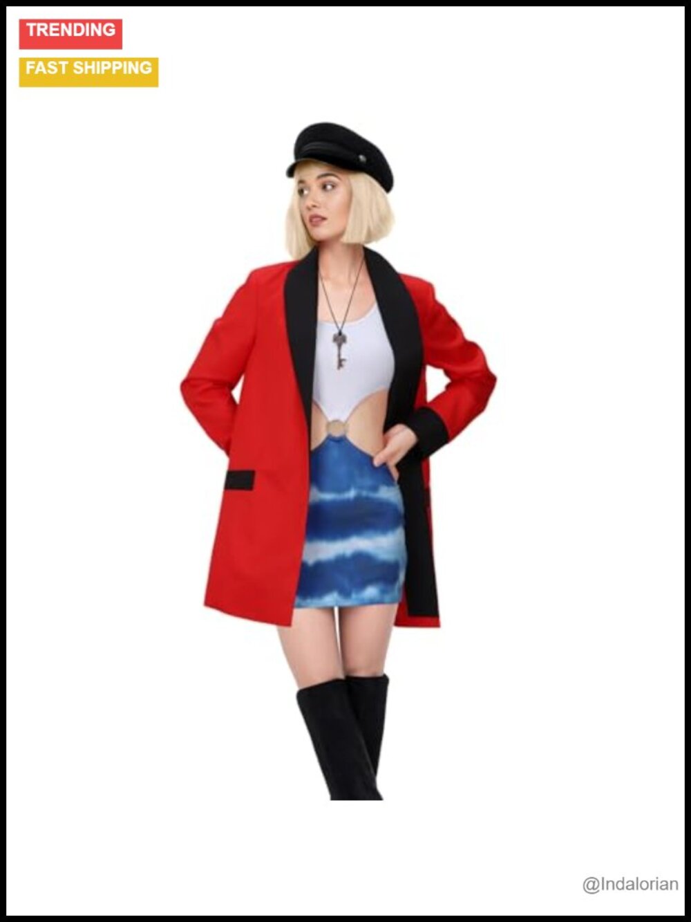 Women's 90s Tie-Dye Costume Set with Crop Top Skirt Jacket Hat